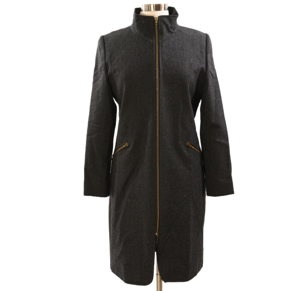 90s Vintage Harve' Benard Charcoal Gray Wool Funnel Neck Walking Coat Womens 10P